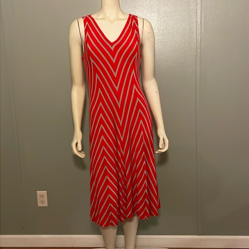 Philosophy, sleeveless, chevron, striped midi dress. Size L
